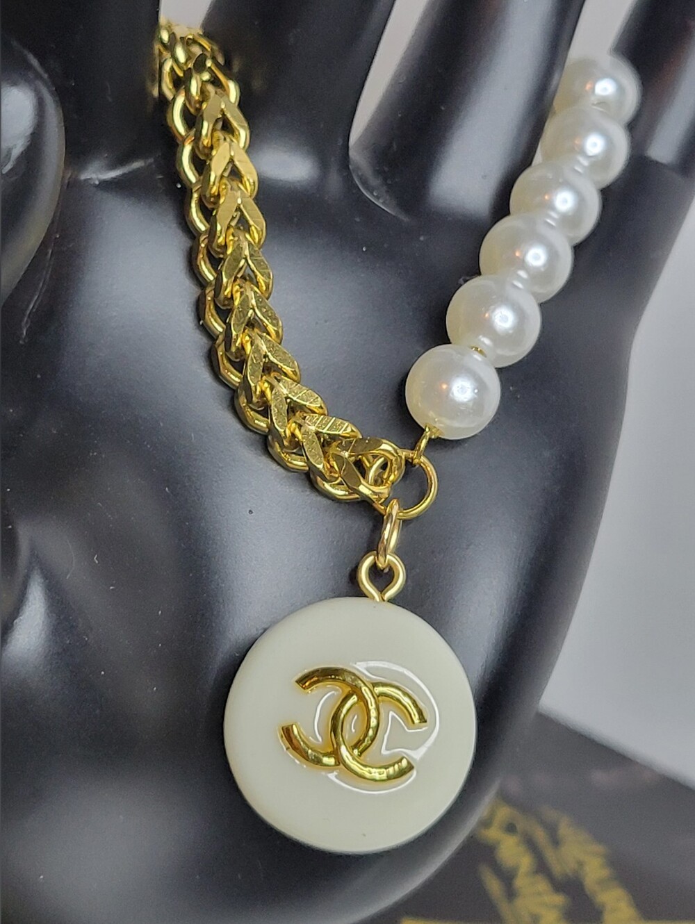Gold Plated/pearl Toggle Bracelet CC, 6.75", New